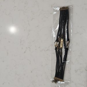 🔵 Black Bracelet with Antique Colored Owls, Love and Anchor Details